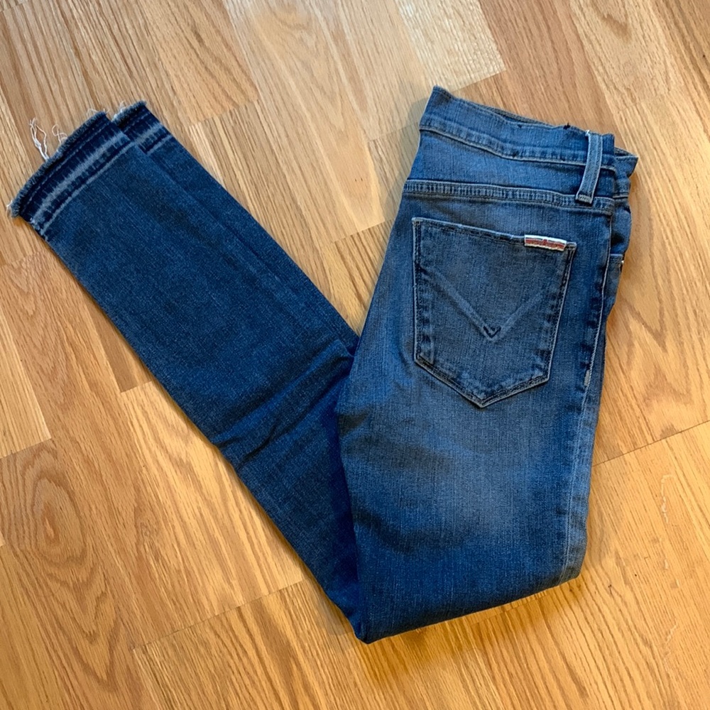 Hudson Distressed Raw Hem Skinny Jeans in 25